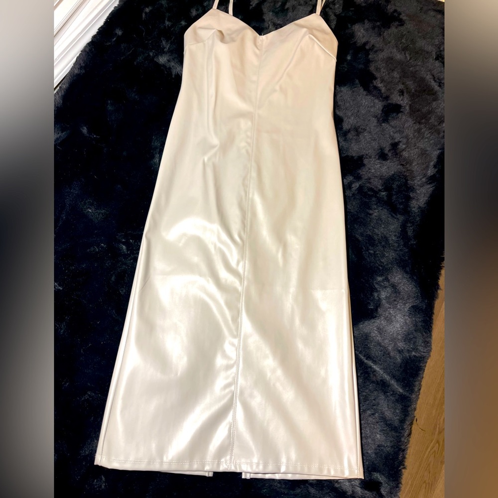 Grey leather fine strap dress